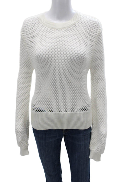 Monrow Womens Pullover Sweater White Cotton Blend Crew Neck Long Sleeve Size S