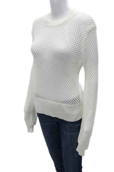 Monrow Womens Pullover Sweater White Cotton Blend Crew Neck Long Sleeve Size S