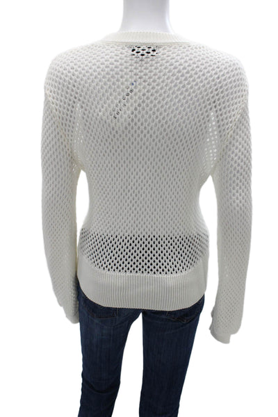 Monrow Womens Pullover Sweater White Cotton Blend Crew Neck Long Sleeve Size S