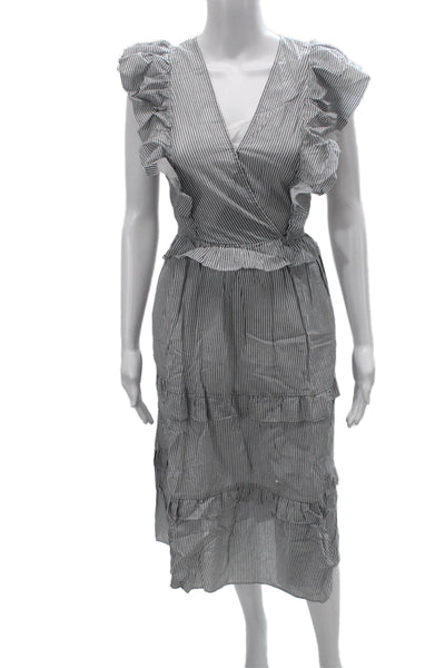 J Crew Womens Striped Gray Wrap Midi Dress V Neck Short Sleeve Size XS