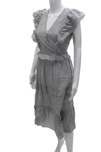J Crew Womens Striped Gray Wrap Midi Dress V Neck Short Sleeve Size XS