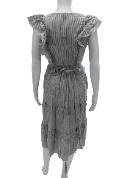 J Crew Womens Striped Gray Wrap Midi Dress V Neck Short Sleeve Size XS