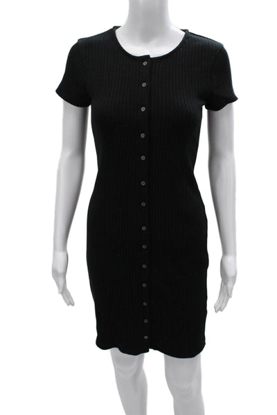 Madewell Women Bodycon Dress Black Crew Neck Button Short Sleeve Cotton Size XS