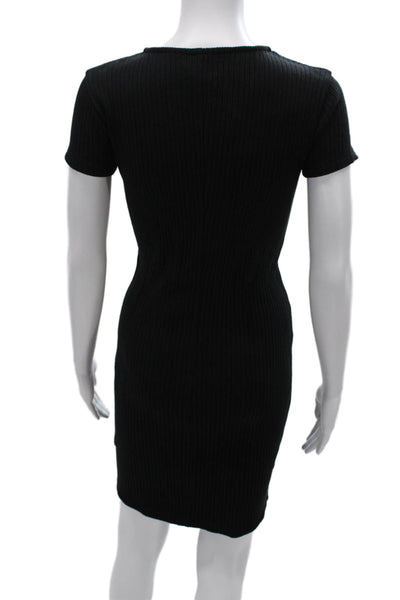 Madewell Women Bodycon Dress Black Crew Neck Button Short Sleeve Cotton Size XS