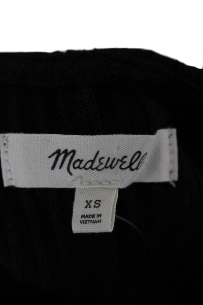 Madewell Women Bodycon Dress Black Crew Neck Button Short Sleeve Cotton Size XS