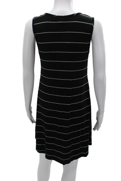 Amour Vert Women Striped V-Neck Tank Dress Black Modal Sleeveless Short Size XS