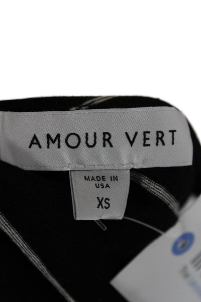 Amour Vert Women Striped V-Neck Tank Dress Black Modal Sleeveless Short Size XS