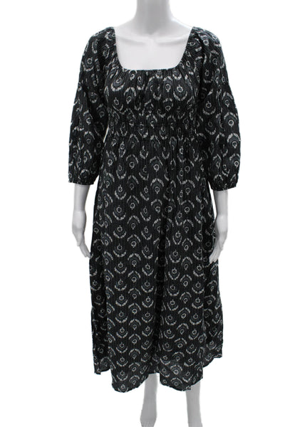 Madison Mathews Women Maxi Dress Black Square Neck 3/4 Sleeve Cotton Size XS