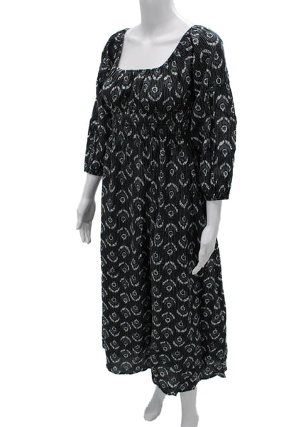 Madison Mathews Women Maxi Dress Black Square Neck 3/4 Sleeve Cotton Size XS