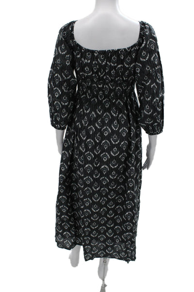 Madison Mathews Women Maxi Dress Black Square Neck 3/4 Sleeve Cotton Size XS