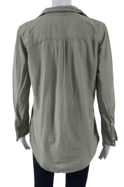 J Crew Womens Cotton Collared Tunic Blouse Green Long Sleeve Petites Size M