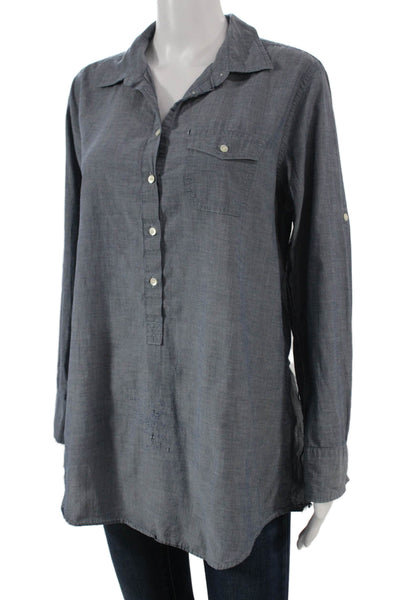 J Crew Womens Tunic Button Up Collared Long Sleeve Blue Cotton Size M