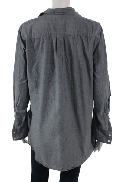 J Crew Womens Tunic Button Up Collared Long Sleeve Blue Cotton Size M