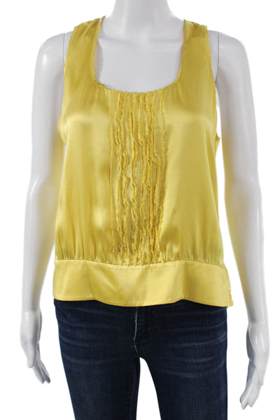 Worth Women Silk Scoop Neck Solid Yellow Tank Top Size 6