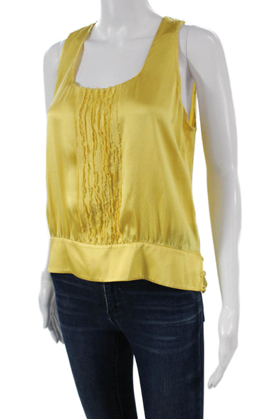 Worth Women Silk Scoop Neck Solid Yellow Tank Top Size 6