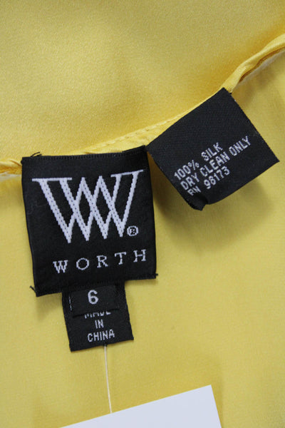 Worth Women Silk Scoop Neck Solid Yellow Tank Top Size 6