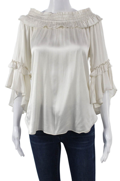 Sara Campbell Womens Off the Shoulder Ivory Blouse 3/4 Sleeve Polyester Size S