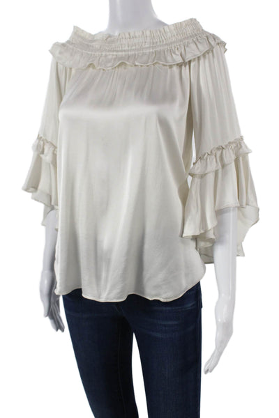 Sara Campbell Womens Off the Shoulder Ivory Blouse 3/4 Sleeve Polyester Size S