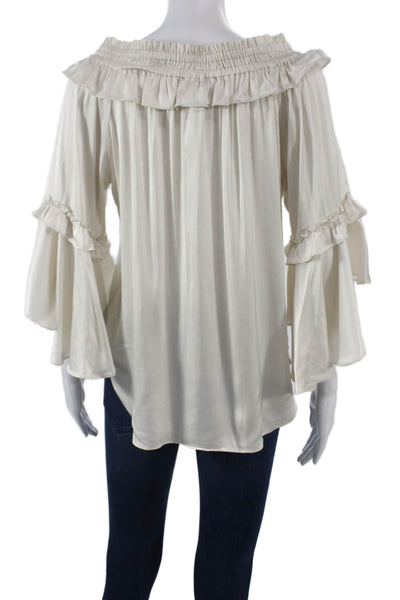Sara Campbell Womens Off the Shoulder Ivory Blouse 3/4 Sleeve Polyester Size S