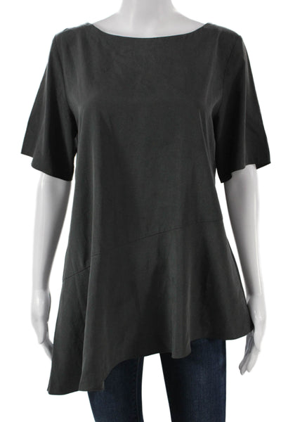 Eileen Fisher Women Tunic Blouse Gray Boat Neck Short Sleeve Petite Size S