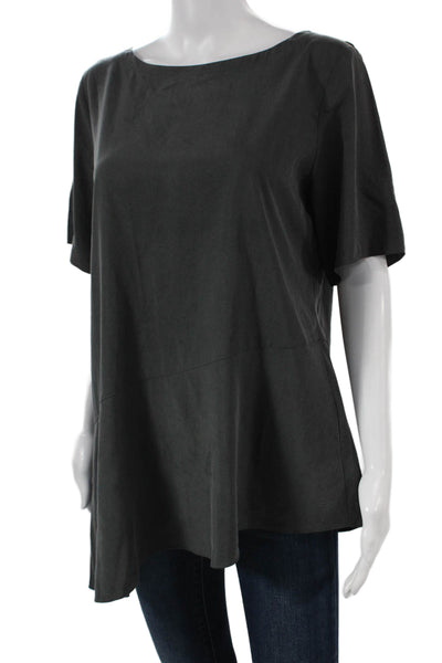 Eileen Fisher Women Tunic Blouse Gray Boat Neck Short Sleeve Petite Size S