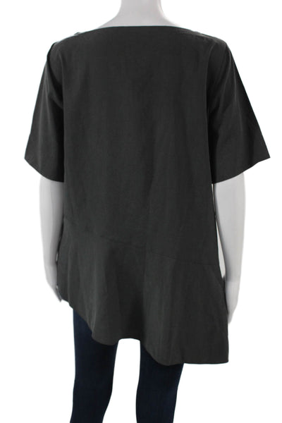 Eileen Fisher Women Tunic Blouse Gray Boat Neck Short Sleeve Petite Size S