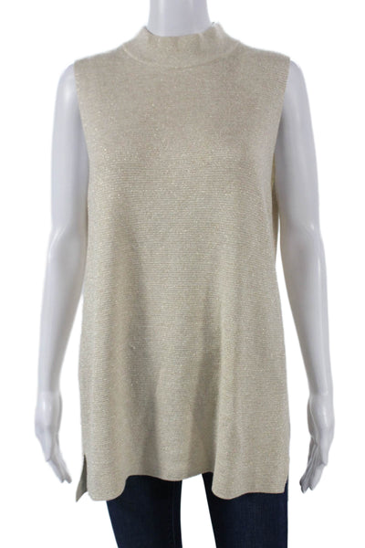 Banana Republic Womens Sleeveless Mock Neck Tunic Tank Beige Acrylic Size L