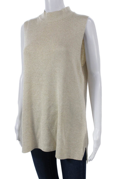 Banana Republic Womens Sleeveless Mock Neck Tunic Tank Beige Acrylic Size L