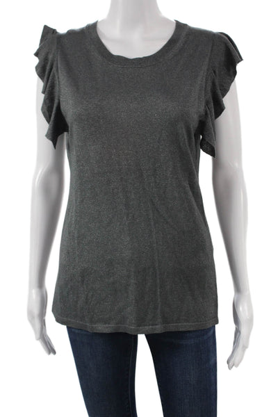 Banana Republic Women Basic T-Shirt Gray Rayon Crew Neck Size M