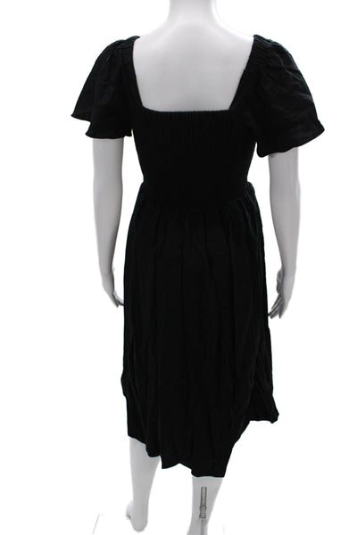 Madewell Womens Sundress Black Linen Square Neck Short Sleeve Midi Size 2XS
