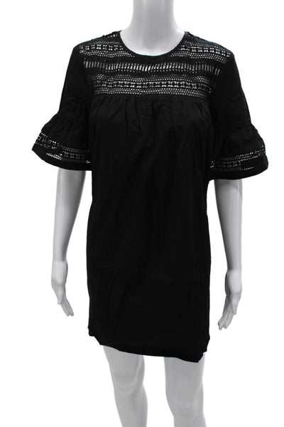 English Factory Women Shift Dress Black Cotton Short Sleeve Round Neck Size XS
