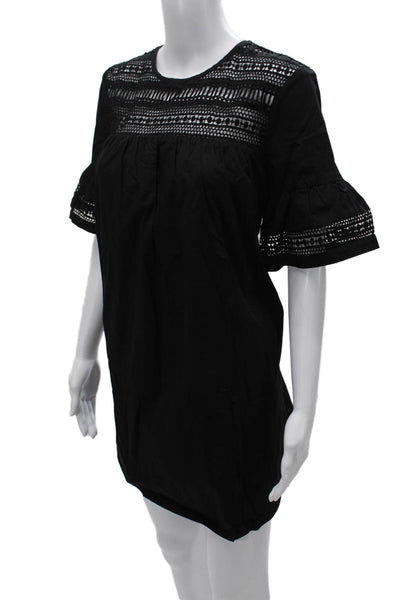 English Factory Women Shift Dress Black Cotton Short Sleeve Round Neck Size XS