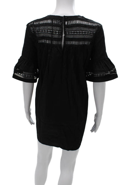 English Factory Women Shift Dress Black Cotton Short Sleeve Round Neck Size XS
