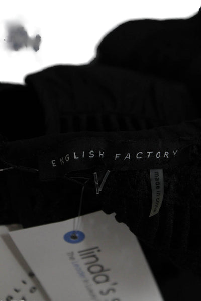 English Factory Women Shift Dress Black Cotton Short Sleeve Round Neck Size XS