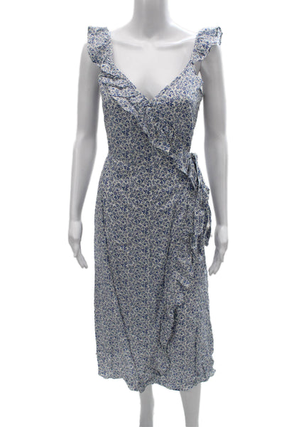 Madewell Womens Blue Floral Wrap Dress V-Neck Sleeveless Tie Waist Size 4P