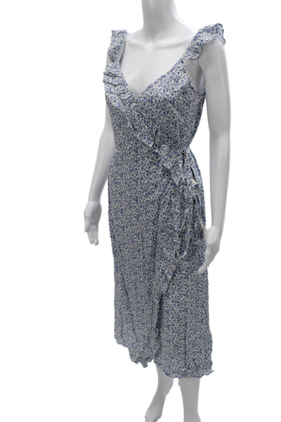 Madewell Womens Blue Floral Wrap Dress V-Neck Sleeveless Tie Waist Size 4P