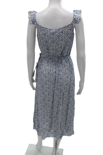 Madewell Womens Blue Floral Wrap Dress V-Neck Sleeveless Tie Waist Size 4P