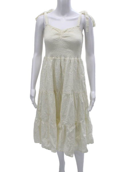Madewell Womens Ivory Cotton V-Neck Sleeveless Petite Sundress Mid-Calf Size S