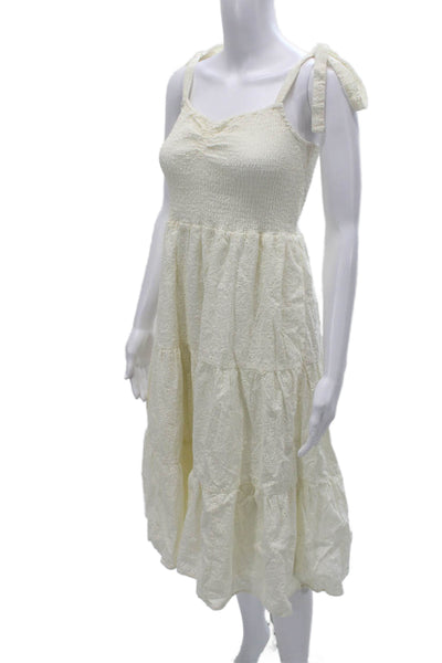 Madewell Womens Ivory Cotton V-Neck Sleeveless Petite Sundress Mid-Calf Size S