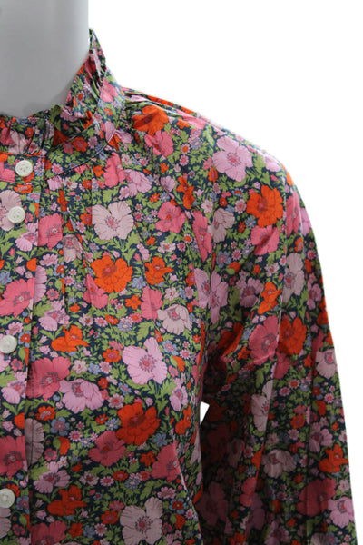 J Crew Women Collared Floral Cotton Button-Up Blouse Long Sleeve Size 2