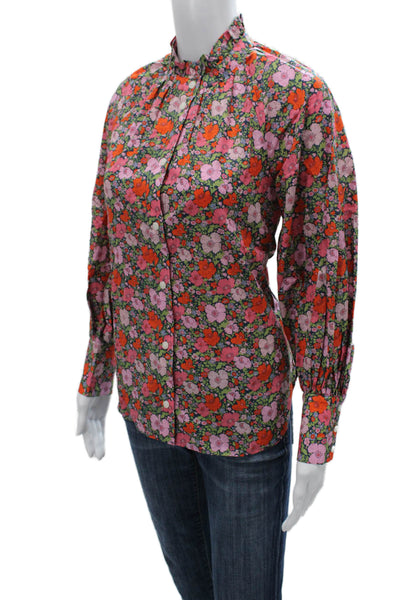 J Crew Women Collared Floral Cotton Button-Up Blouse Long Sleeve Size 2