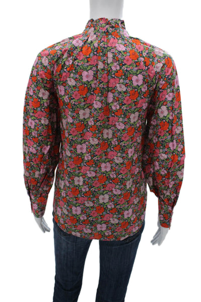 J Crew Women Collared Floral Cotton Button-Up Blouse Long Sleeve Size 2