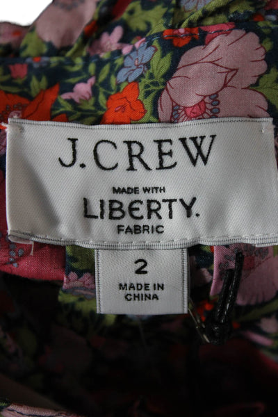 J Crew Women Collared Floral Cotton Button-Up Blouse Long Sleeve Size 2