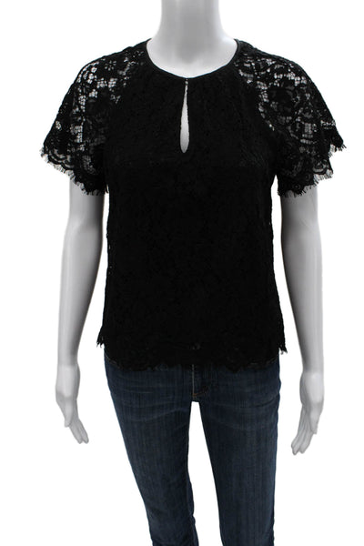J Crew Women Black Basic Blouse Round Neck Short Sleeve Petite Size S