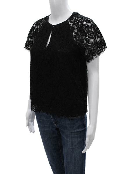 J Crew Women Black Basic Blouse Round Neck Short Sleeve Petite Size S