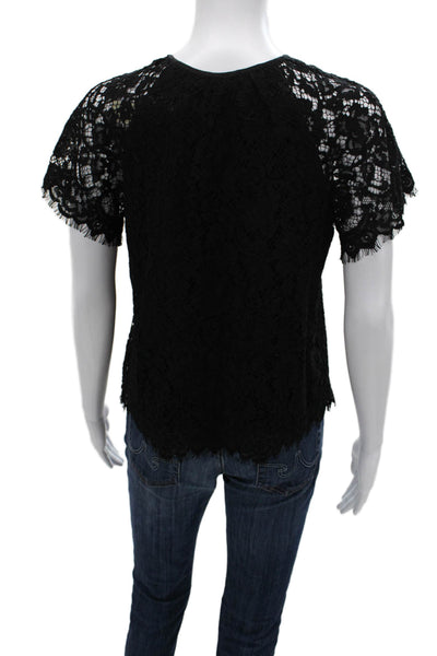 J Crew Women Black Basic Blouse Round Neck Short Sleeve Petite Size S
