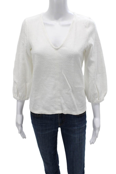 Madewell Womens Basic Cotton V Neck 3/4 Sleeve Blouse White Size XS