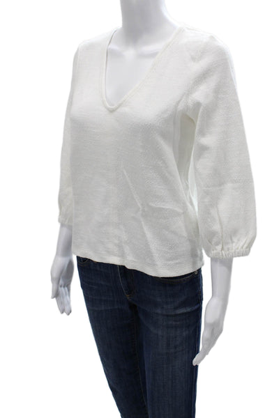 Madewell Womens Basic Cotton V Neck 3/4 Sleeve Blouse White Size XS