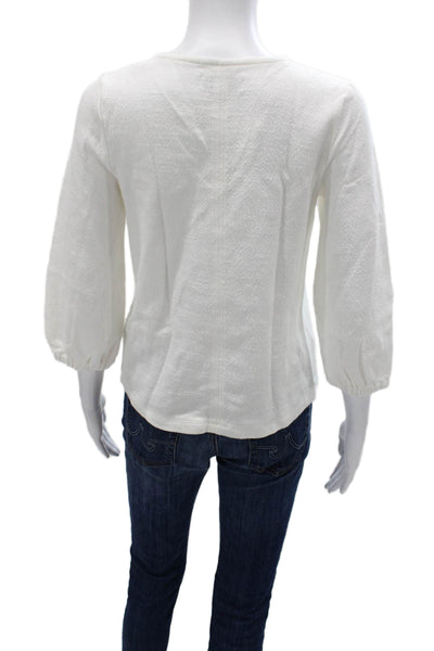 Madewell Womens Basic Cotton V Neck 3/4 Sleeve Blouse White Size XS