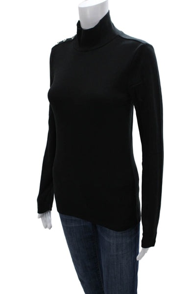 J Crew Womens Black Cotton Turtleneck Long Sleeve Basic T-Shirt Size S